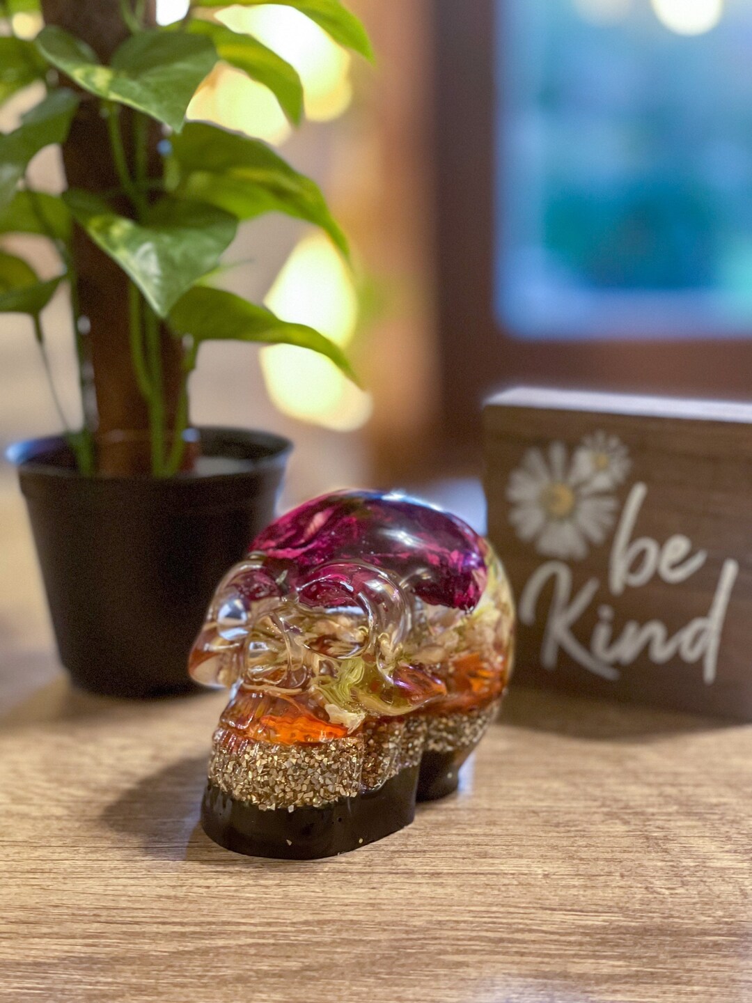 Resin Skull With Flowers, Skull Decor, Rose Skull Etsy