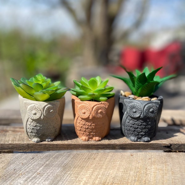 Concrete Owl Planter with Drainage Hole, Perfect for Succulents and Small Plants