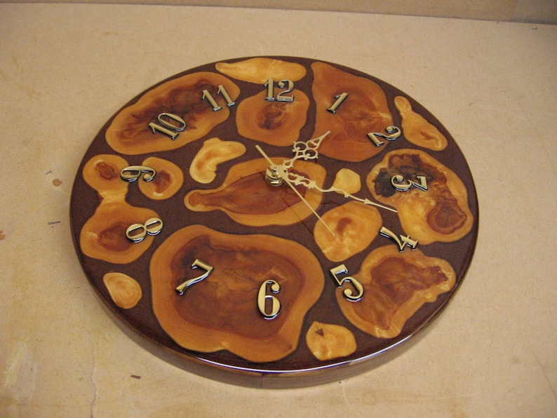 Inlaid Cypress Clock Round With Cypress Knee Slices Etsy