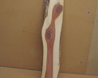 Red cedar live edge board with lots of white sap wood and funky knots