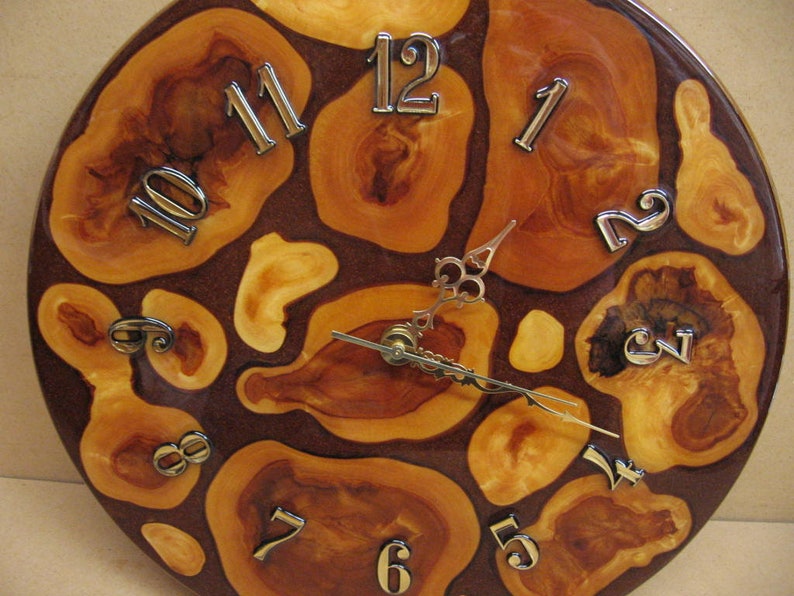 Inlaid Cypress Clock Round With Cypress Knee Slices Etsy