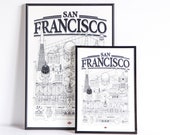 San Francisco 32 x 45 doctor Paper Travel With Me Illustration each way Affiche Ville Decoration wall clouded and white Map design