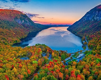 aube d'automne du lac Willoughby impression photo | Décoration murale paysage feuillage d'automne du Vermont