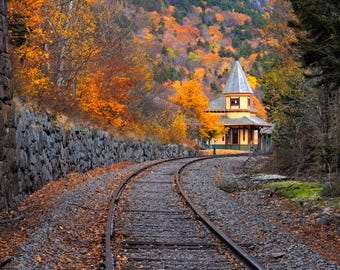 Impression de photographie d'automne Crawford Notch | Crawford Depot New Hampshire | Décoration murale gare historique