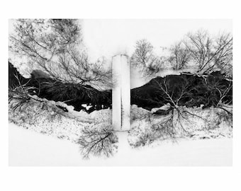 Photographie d'hiver du Vermont · Impression aérienne de pont couvert · Art mural de la Nouvelle-Angleterre · Décoration noir et blanc