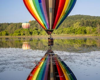 Art mural montgolfière | Impression reflet Vermont Sunrise | Photographie de l'étang Quechee