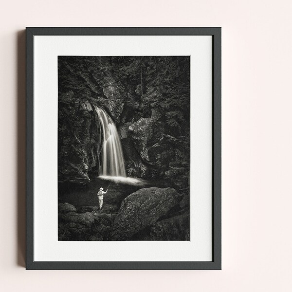Black and White Waterfall Wall Art Etsy