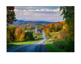 Impression route de campagne du Vermont | Ferme d'automne Red Barn | Art mural de photographie de paysage de la Nouvelle-Angleterre