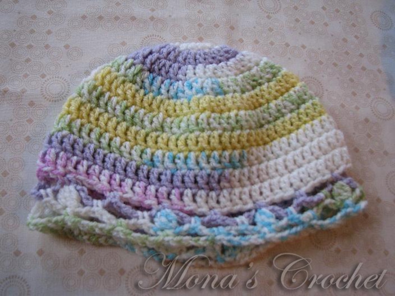 Baby Beanie Size 6 to 9 Months Infant Hat Infant Beanie Hand Crocheted Variegated Pastel Baby Hat Baby Shower Gift