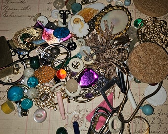 Vintage Antique Mod Junk Jewelry 6 Ounce Lot Small Tiny Parts and Pieces Rhinestones