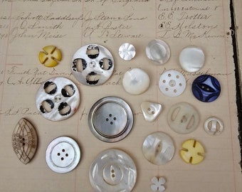 Antique Vintage Carved Shell Mother Of Pearl Button Sewing Destash Lot