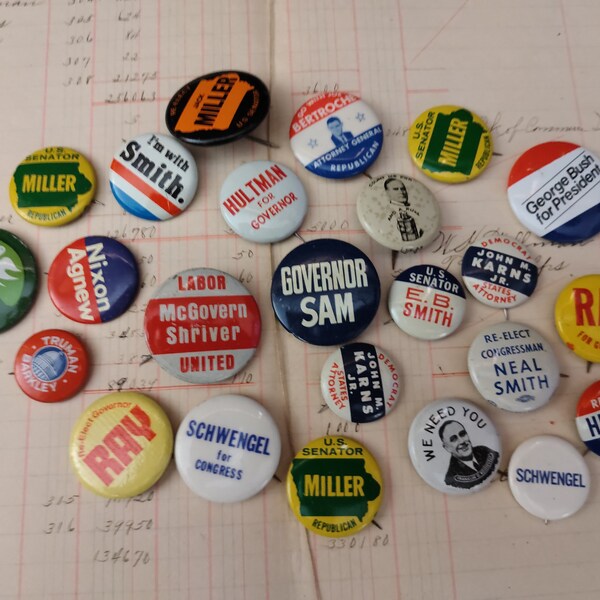24 Piece Vintage Political President State Pinback Button Lot