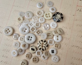 45 Piece Antique Glass China Button Lot White  Vintage Sewing