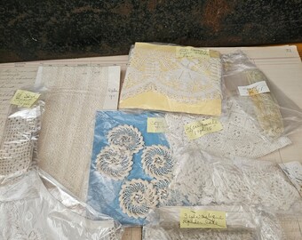 9 Piece Vintage Antique Crocheted Lace Trim Scrap Lot