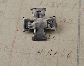 Antique IHN In His Name Seal 1886 Sterling Maltese Cross Pin