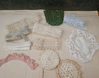 Vintage Antique Crocheted Lace Trim Scrap Lot