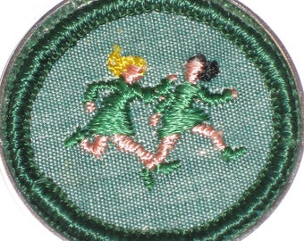 RARE Girl Scout Badge Necklace World Games Brunette Winning Vintage Cloth Patch Junior Scouts 1960s 1970s Memorabilia