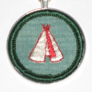 Tipi Necklace Original Girl Scout Cloth Patch Pioneer Badge Seventies OOAK Jewelry Unique Gift