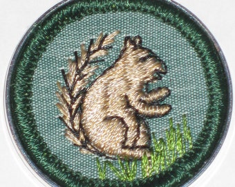 Squirrel Necklace Vintage Girls Scouts Badge Sixties Mammal Land Animal Patch