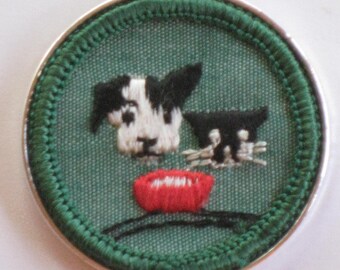 RARE Cat Dog Necklace Original Girl Scouts Pets Badge Light Green fabric 1960-1962 Intermediate GS Cloth Patch Upcycled Pet Sitter Gift Kids