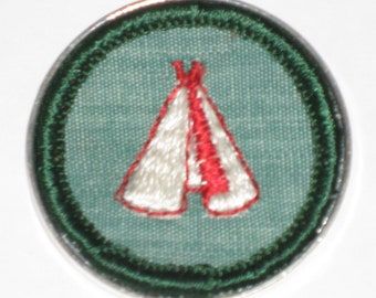 Tipi Necklace Original Girl Scout Cloth Patch Pioneer Badge Seventies OOAK Jewelry Unique Gift