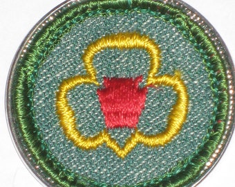 Rare Girl Scout Badge My Troop Trefoil Necklace Junior Scout Original Cloth Patch Light Green Merrow Border Fifties Collectible Memorabilia
