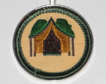 Girl Scout Troop Camper Badge Necklace Tent Trees Worlds To Explore Patch Camping Glamping Gift Nostalgic Girl Scouts