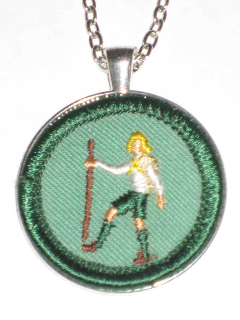 Hiker Patch Girl Scout Badge Necklace Foot Traveler Vintage Authentic Cloth Badge Novelty Gift