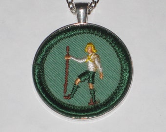 Hiker Patch Girl Scout Badge Necklace Foot Traveler Vintage Authentic Cloth Badge Novelty Gift