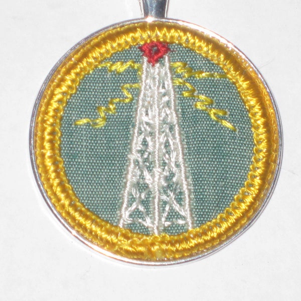 Broadcasting Radio Television RARE Girl Scout Cadette Badge Necklace 1963 - 1970s Broadcast Tower Patch Authentic Intermediate GSA Badge