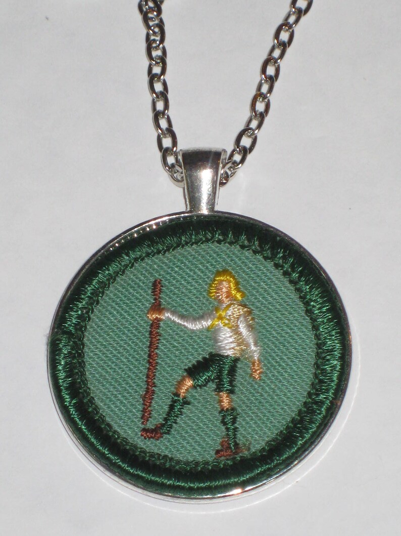Hiker Patch Girl Scout Badge Necklace Foot Traveler Vintage Authentic Cloth Badge Novelty Gift