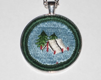 Camping Necklace  Girl Scout Badge Original Girl Scout Patch Adventurer Badge Camper Gift Girl Scout Troop Gift Glamping Glamper Gift