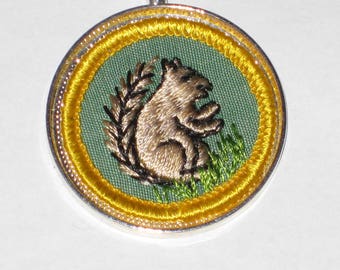 Squirrel Necklace Girl Scout Cadette Mammal Badge Rare Animal Kingdom Series Sixties Seventies Embroidered Cloth Badge Patch Nostalgic Gift