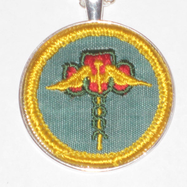 Public Health Cadette Scout Badge Cadeceus Pendant Necklace1960s 1970s Healthcare Medicine Symbol Messenger God Hermes Staff Medical Corp
