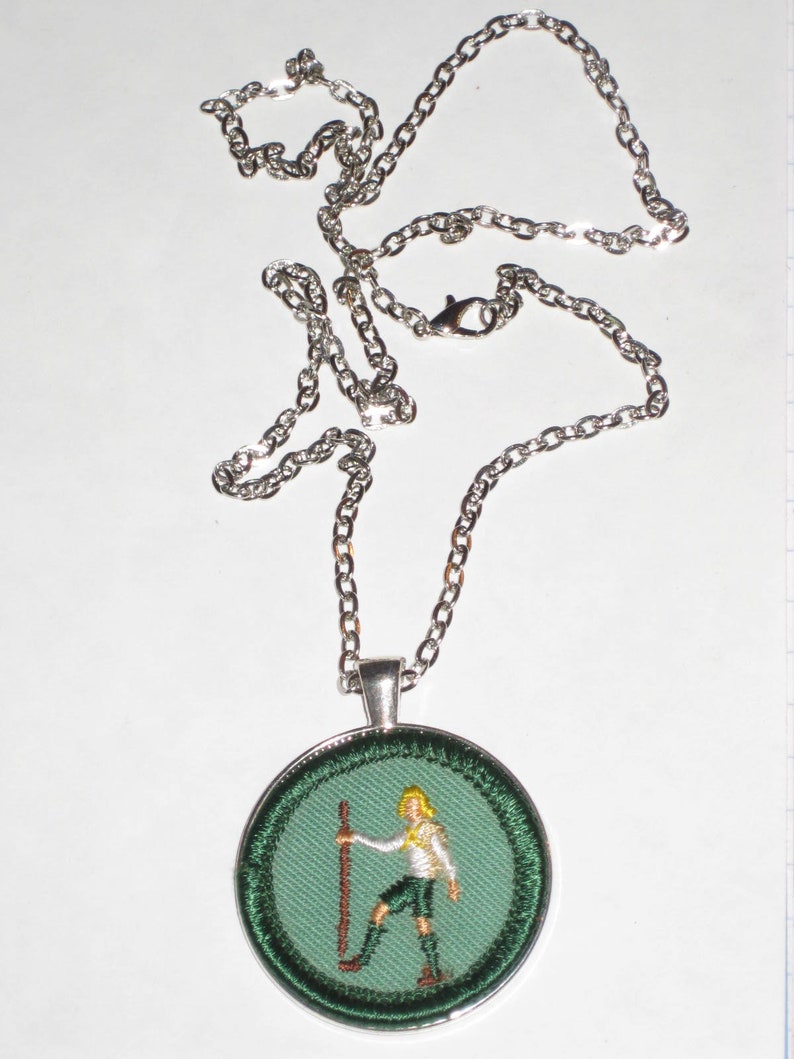Hiker Patch Girl Scout Badge Necklace Foot Traveler Vintage Authentic Cloth Badge Novelty Gift
