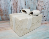 Vintage Tessellated Stone Renoir Lidded Box Rattan Bow