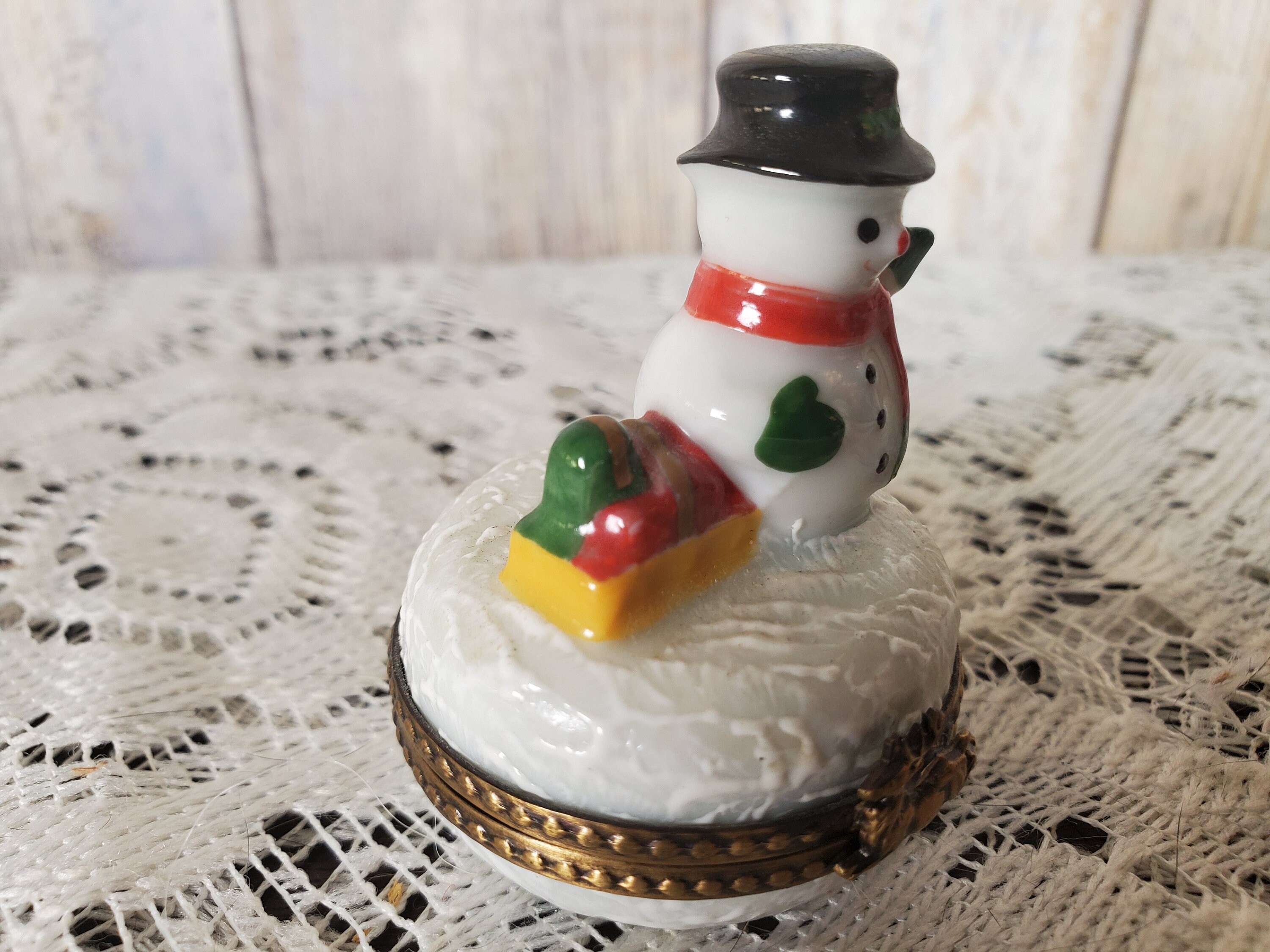 Rochard Limoges Snowman Trinket Box Reindeer Clasp Peint Main Etsy
