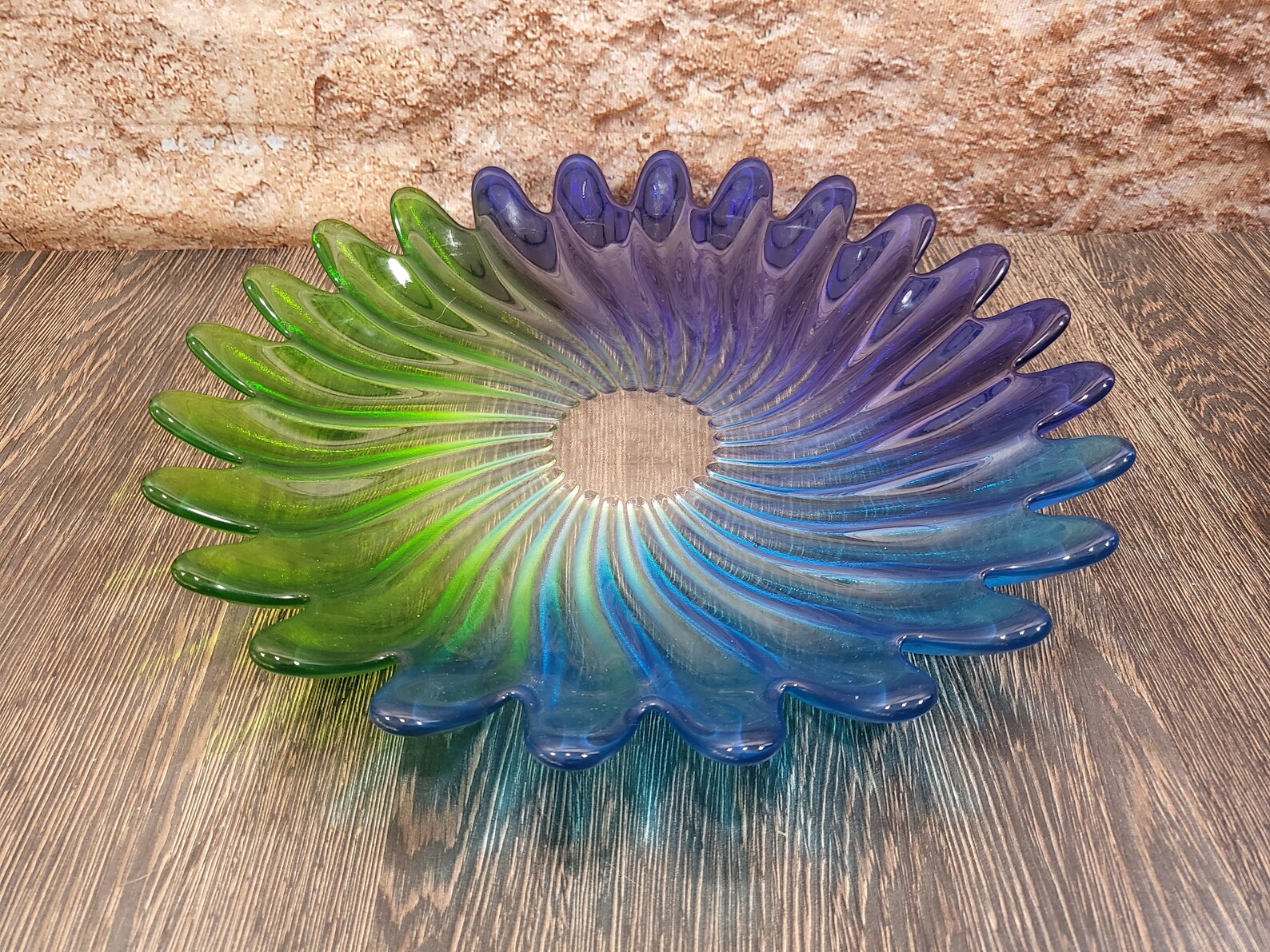 German Glass Studio Nova Solaris Blue Green Teal Fruit Bowl Etsy