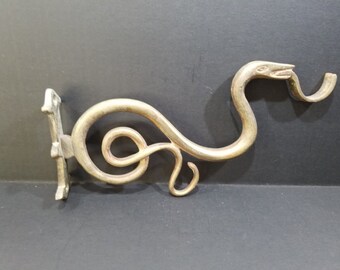 Old Brass Wall Coat Hat Rack Hook Serpent Snake Antique Victorian