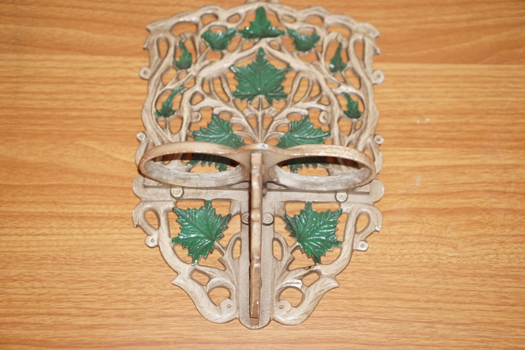 Antique Victorian Hand Painted Cast Iron 2 Pot Wall Planter,antique