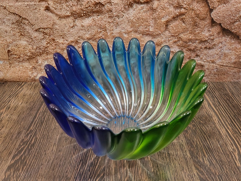 German Glass Studio Nova Solaris Blue Green Teal Fruit Bowl Etsy