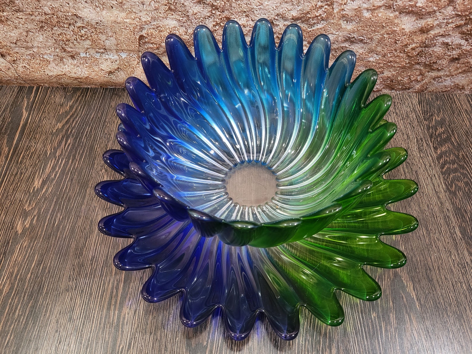 German Glass Studio Nova Solaris Blue Green Teal Fruit Bowl Etsy
