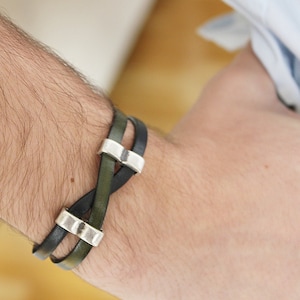 MENS LEATHER BRACELET - Men&#39;s jewelry - Gift for him - Bracelet for men - Leather silver bracelet - Men gift - Gift idea