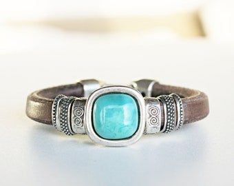 TURQUOISE BRACELET, Bohemian Bracelet, Turquoise JEWELRY, Women leather bracelet, beads Bracelets, fashion jewelry, boho jewelry