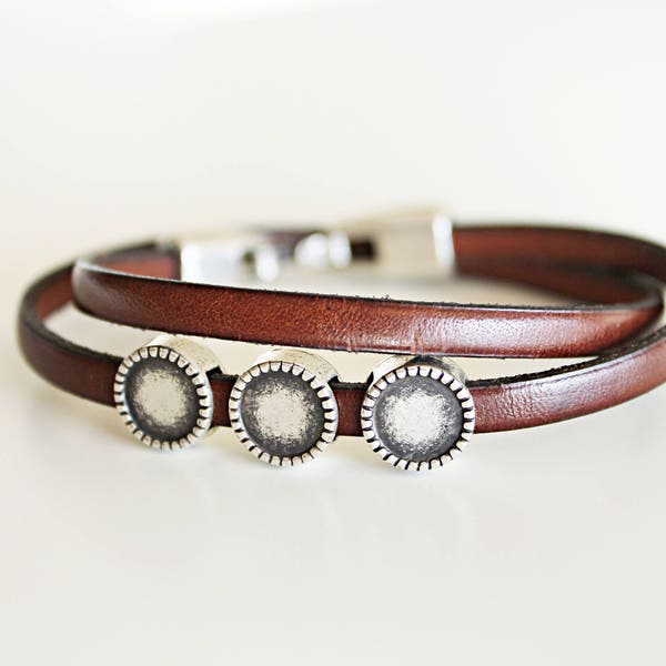 Doble WRAP LEATHER BRACELET, pulsera de los hombres, regalo para el novio, joyería de los hombres, cuero marrón, pulsera con cuentas, regalo del novio, regalo para los hombres