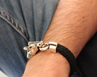 HORSE MEN BRACELET - Black bracelet - Horse head clasp - Gift under 40 - Gift for horse lovers - Western bracelet - Gift for friend