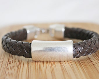 MEN LEATHER BRACELET - Gift idea for husband - Unisex leather bracelet - Bracelet for men - Men jewelry  - Brown braided leather - Mens gift