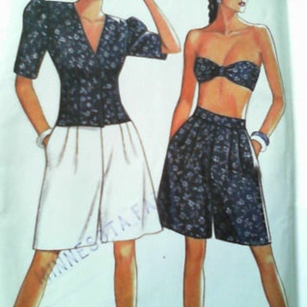 Vintage NEW LOOK 6120 -Blouse, Shorts & BANDEAU - Sizes 8, 10,12,16 ,18 - Six Sizes in one Pattern - UnCut- Factory folded