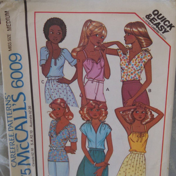 TOPS - McCall's 6009 "Quick and Easy" - Size Medium (14-16) - many sleeve and neck variations - uncut - factory folded - Vintage 1978