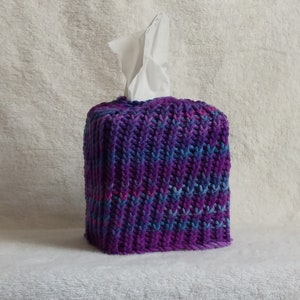 Hand Knitted Tissue Box Cover in &#39;Perfectly Purple&#39;